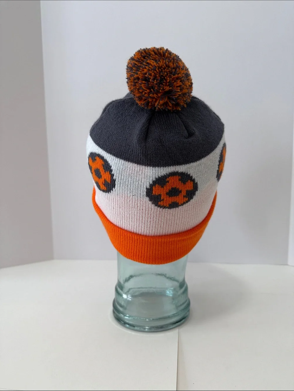 Soccer Shots Kids Orange & White Pom Knit Beanie